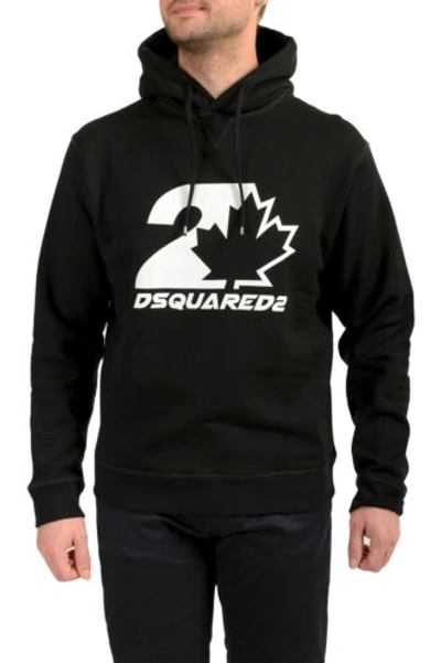Pre-owned Dsquared2 Men's Black Logo Print Long Sleeve Hooded Sweatshirt Hoodie