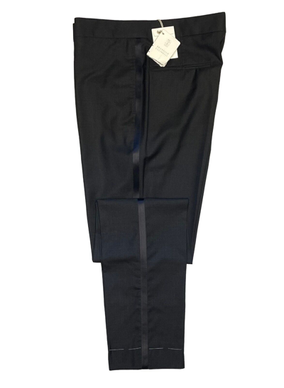 Pre-owned Brunello Cucinelli Men's Tuxedo Pants Size 34 / 50 Dark Grey Wool & Silk -$1,350 In Gray