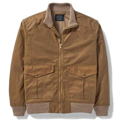 Pre-owned Filson Midweight Waxed Bomber Jacket 20112979 Made In Usa Dark Tan Khaki Oil Cc In Brown