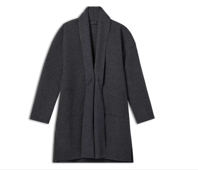 Pre-owned Eileen Fisher Lightweight Boiled Wool Lng Cardig Coat Charcoal Dark Grayxl
