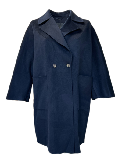 Pre-owned Marina Rinaldi Women's Navy Tazzina Wool Coat In Blue