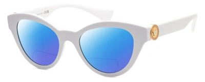 Pre-owned Versace Ve4435 Cat Eye Polarized Bifocal Sunglasses In White Gold 52mm 41 Option In Blue Mirror