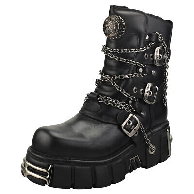 Pre-owned New Rock Rock Straps And Chains Unisex Black Platform Boots - 8 Us