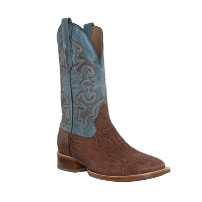 Pre-owned Corral Men's Embroidered Honey Brown & Shark Blue Square Toe Boots A4421