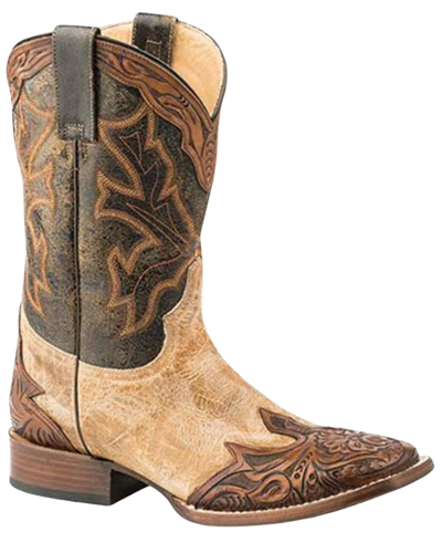 Pre-owned Stetson Men's Julian Cracked Tooled Wingtip Western Boot - Broad Square Toe Tan In Brown