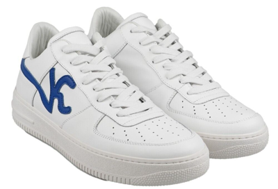 Pre-owned Kiton Knt  Sneakers Shoes 100% Leather Sz 7.5 Us 40.5 Eu Knsw7 In White/blue