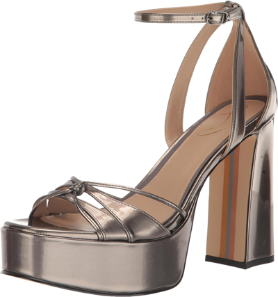 Pre-owned Sam Edelman Women's Kamille Heeled Sandal In Metallic Olive