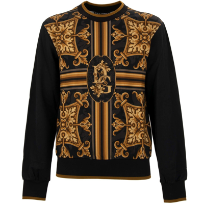 Pre-owned Dolce & Gabbana Baroque Cotton Silk Dg Logo Sweater Black Gold 13455