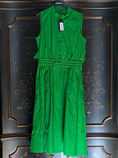 Pre-owned Emporio Armani $425  Sleeveless Cape Poplin Midi Dress | Green | It 46 Us 10