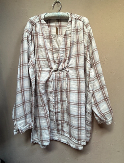 Pre-owned Cp Shades Women's Bronte Tunic Top Double Cotton Gauze Plaid Multicolor Large