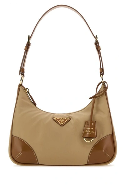 Prada Woman Camel Re-nylon Re-edition 2002 Shoulder Bag In Brown