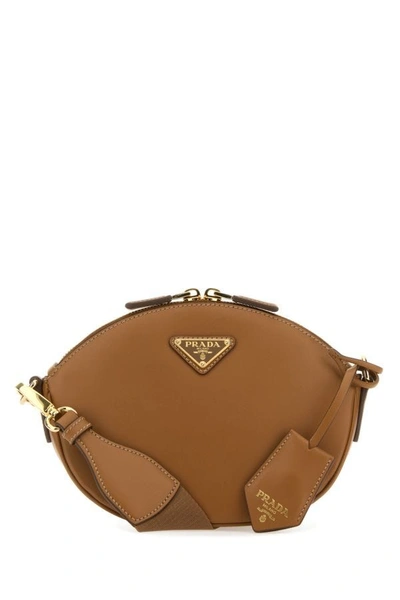 Prada Woman Caramel Leather Crossbody Bag In Brown