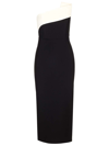 Roland Mouret Strapless Crepe Midi Dress With Monochrome Detail In Black