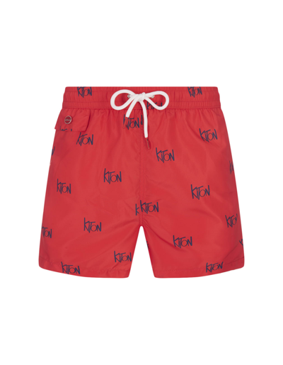 Kiton All-over Logo Printed Swim Shorts In Red