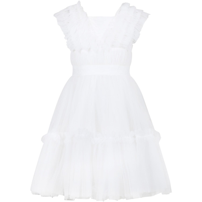 Monnalisa Kids' Elegant White Dress For Girl With Tulle