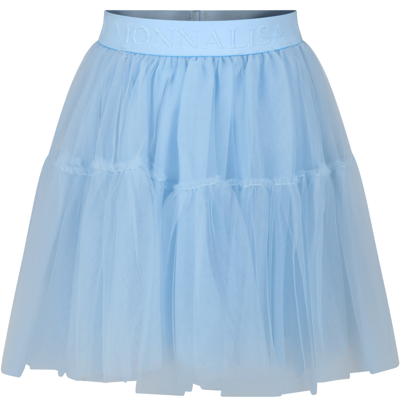 Monnalisa Kids' Light Blue Elegant Tulle Skirt For Girl