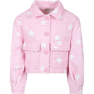 Monnalisa Kids' Pink Denim Jacket For Girl With Stars