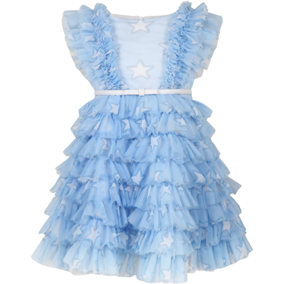 Monnalisa Kids' Elegant Sky Blue Saloon Dress For Girl In Light Blue