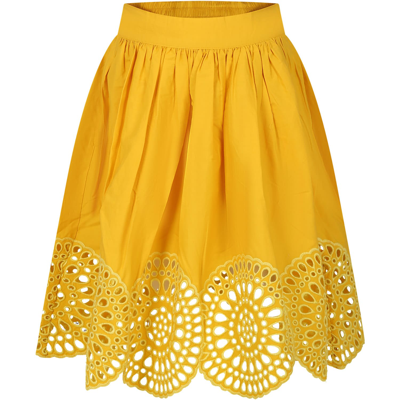 Stella Mccartney Kids' Broderie Anglaise Skater Skirt In Yellow