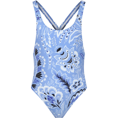 ETRO SKY BLUE SWIMSUIT FOR GIRL WITH PAISLEY MOTIF