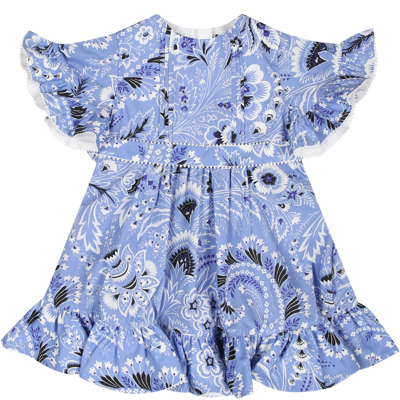 ETRO ELEGANT SKY BLUE DRESS FOR BABY GIRL WITH PAISLEY PATTERN