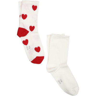 Petit Bateau Kids' Set Of Socks For Girl With Hearts In White