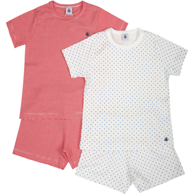Petit Bateau Kids' Multicolor Set Of Pajamas With Logo In White