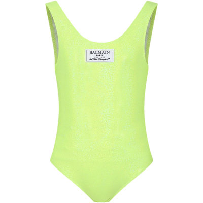 Balmain Kids' Yellow One-piece Swimsuit For Girl
