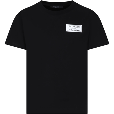 Balmain Black T-shirt For Kids With Logo