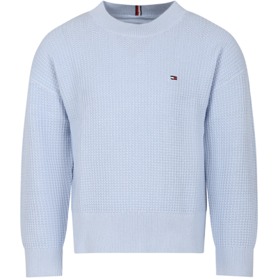 Tommy Hilfiger Kids' Sky Blue Sweater For Boy With Logo In Light Blue