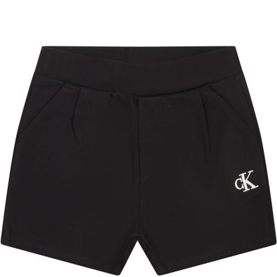 Calvin Klein Kids' Black Sports Shorts For Baby Boy With Logo
