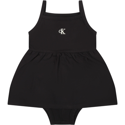 Calvin Klein Casual Black Dress For Baby Girl With Logo