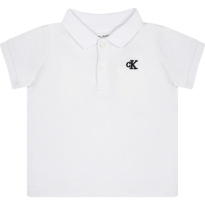 Calvin Klein White Polo Shirt For Baby Boy With Logo