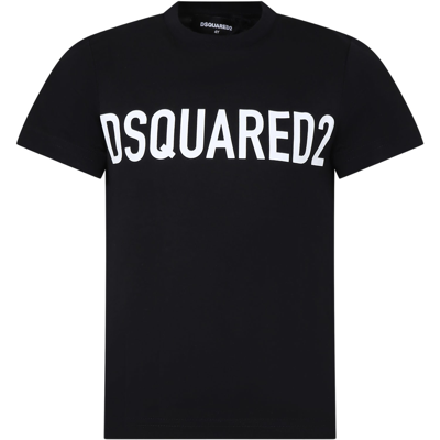 Dsquared2 Kids' Black T-shirt For Boy With Logo
