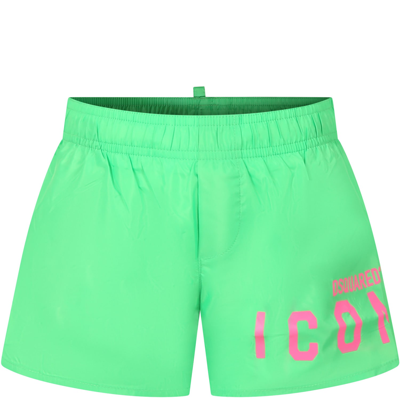 Dsquared2 Kids' Green Swim Shorts For Boy With Logo