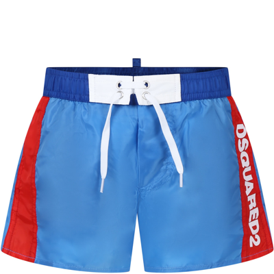 Dsquared2 Kids' Lighe Blue Swim Shorts For Boy With Logo In Light Blue