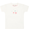 BONPOINT WHITE T-SHIRT FOR BABY GIRL WITH ICONIC CHERRIES