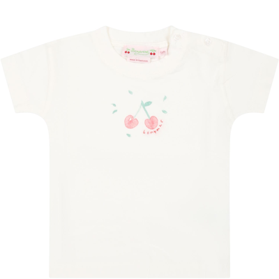 Bonpoint White T-shirt For Baby Girl With Iconic Cherries