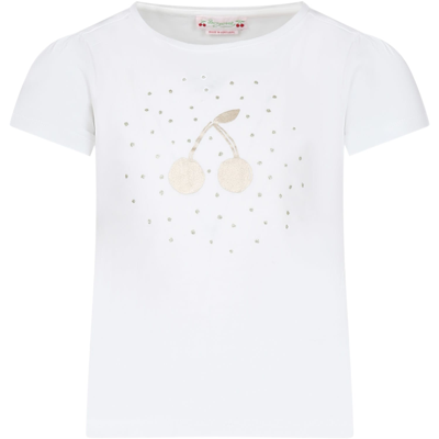 BONPOINT WHITE T-SHIRT FOR GIRL WITH ICONIC CHERRY
