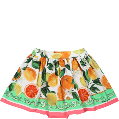 Dolce & Gabbana Kids' Printed Cotton Skirt In Multicoloured