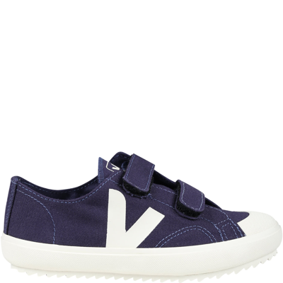 Veja Blue Sneakers For Kids With Ivory Logo In Blau