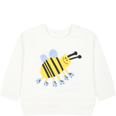 Stella Mccartney White Sweatshirt For Baby Girl With Bee In Bianco