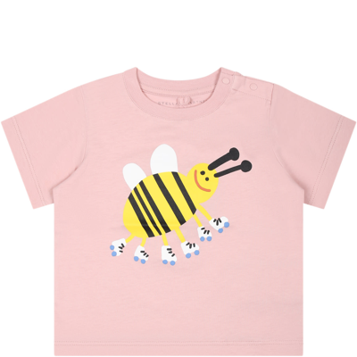 Stella Mccartney Pink T-shirt For Baby Girl With Bee In Wisteria