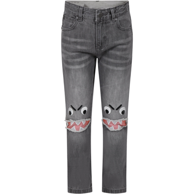 Stella Mccartney Kids' Gray Jeans For Baby Boy With Shark In Grey