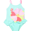 Billieblush Green Wimsuit For Baby Girl With Hearts In Green