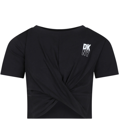 Dkny Kids' Black T-shirt For Girl With Logo