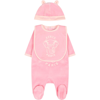 KENZO PINK SET FOR BABY GIRL WITH PRINT AND LOGO