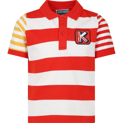 Kenzo Kids' Multicolor Polo Shirt For Boy In Rosso