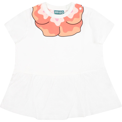 Kenzo White Casual Dress For Baby Girl With Poppy