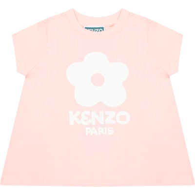 Kenzo Pink T-shirt For Baby Girl With Boke Flower